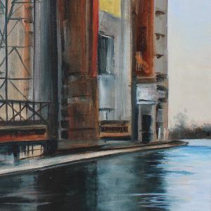 Robin Hood Flour Mill in Port Colborne, as seen from the pedestrian bridge over the feeder canal.
